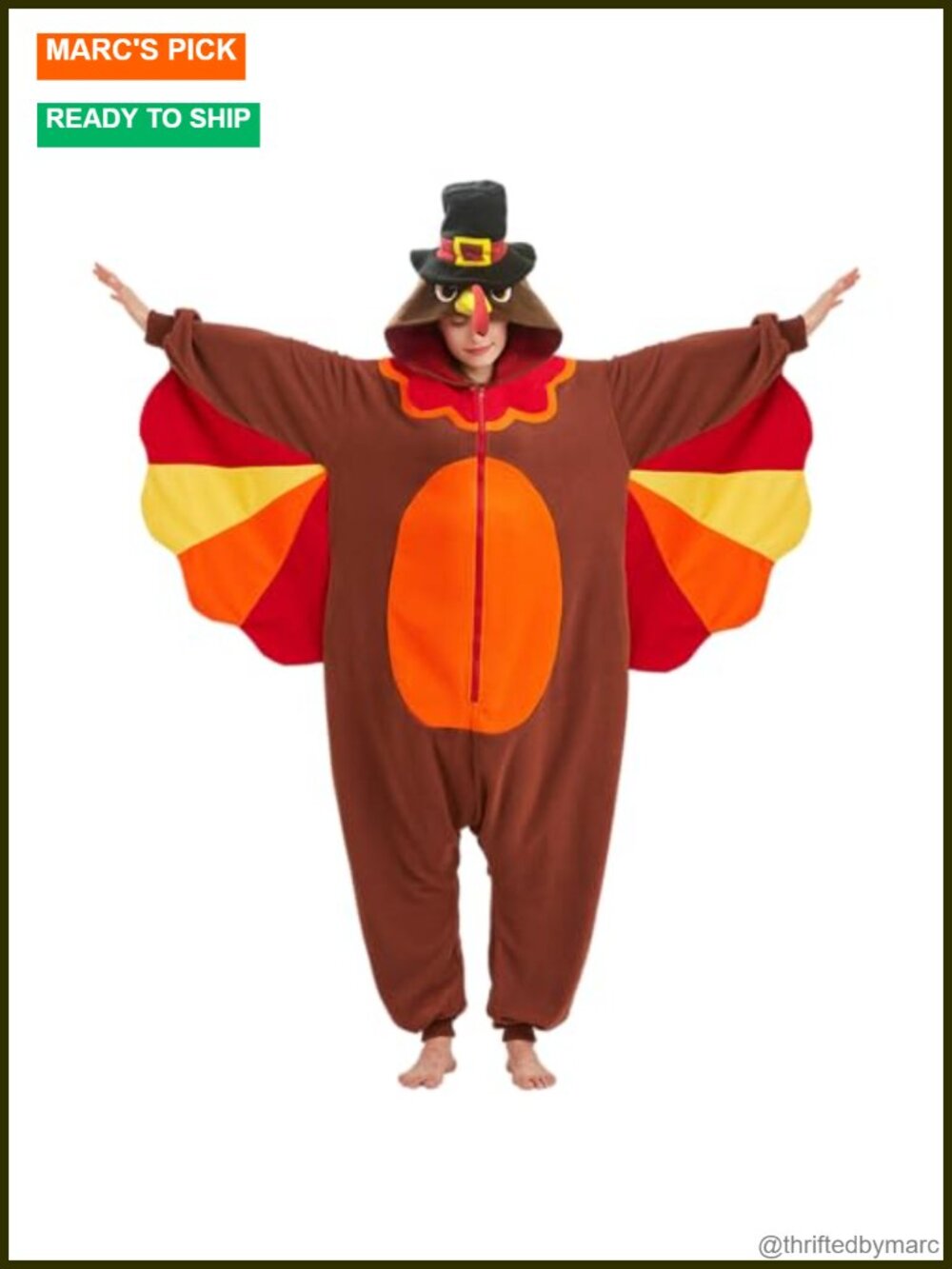 Adult Turkey Onesie Fleece Thanksgiving Costume Pajamas